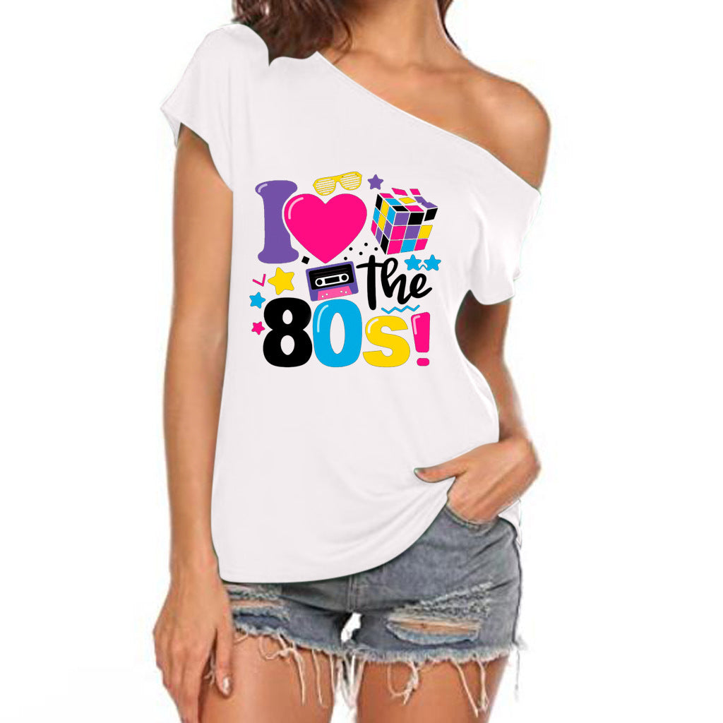 Women's Summer Letters Love Cube Radio Printing Blouses