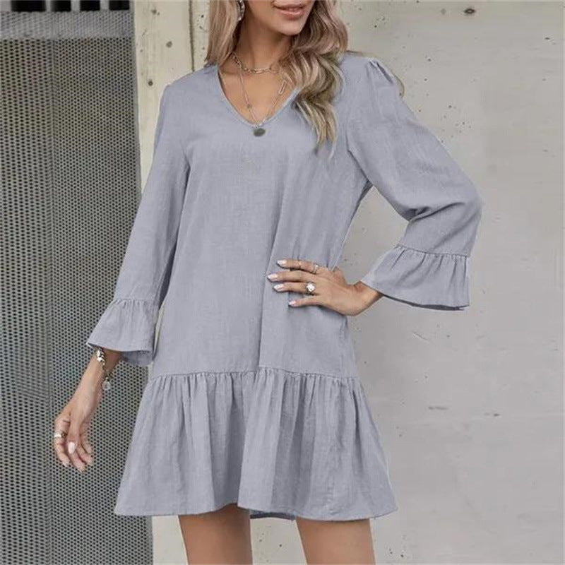 Women's Pleated Flared Half Sleeve Cotton And Dresses