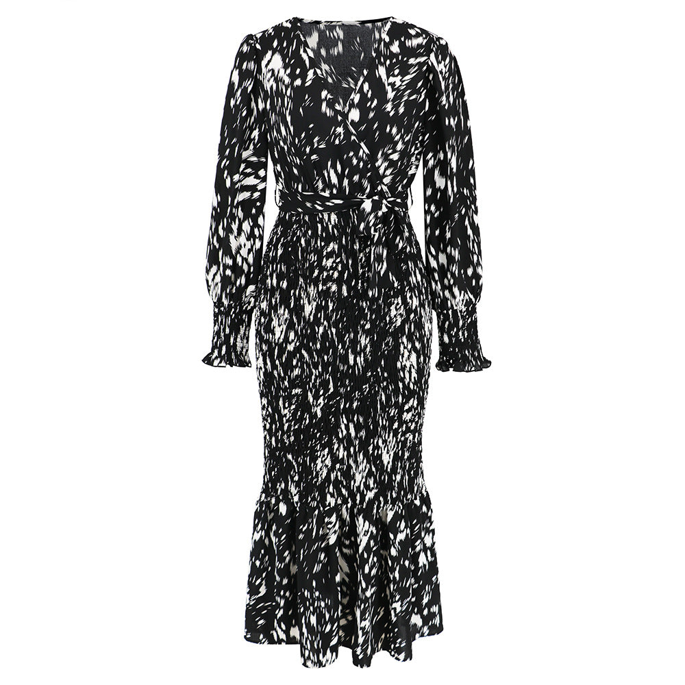 Women's French Elegant Long Dress Leopard Print Dresses