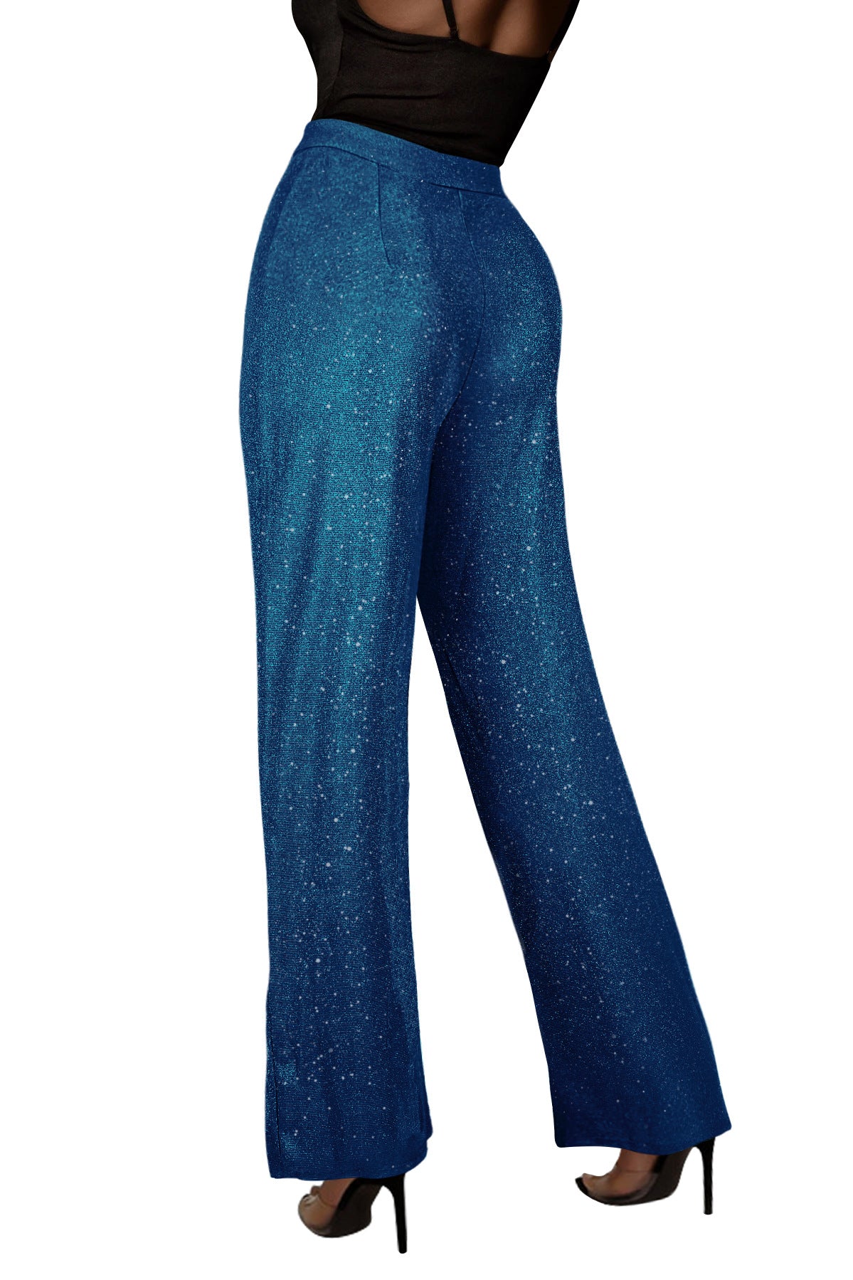 Pantalon large rétro taille haute à paillettes pour femmes