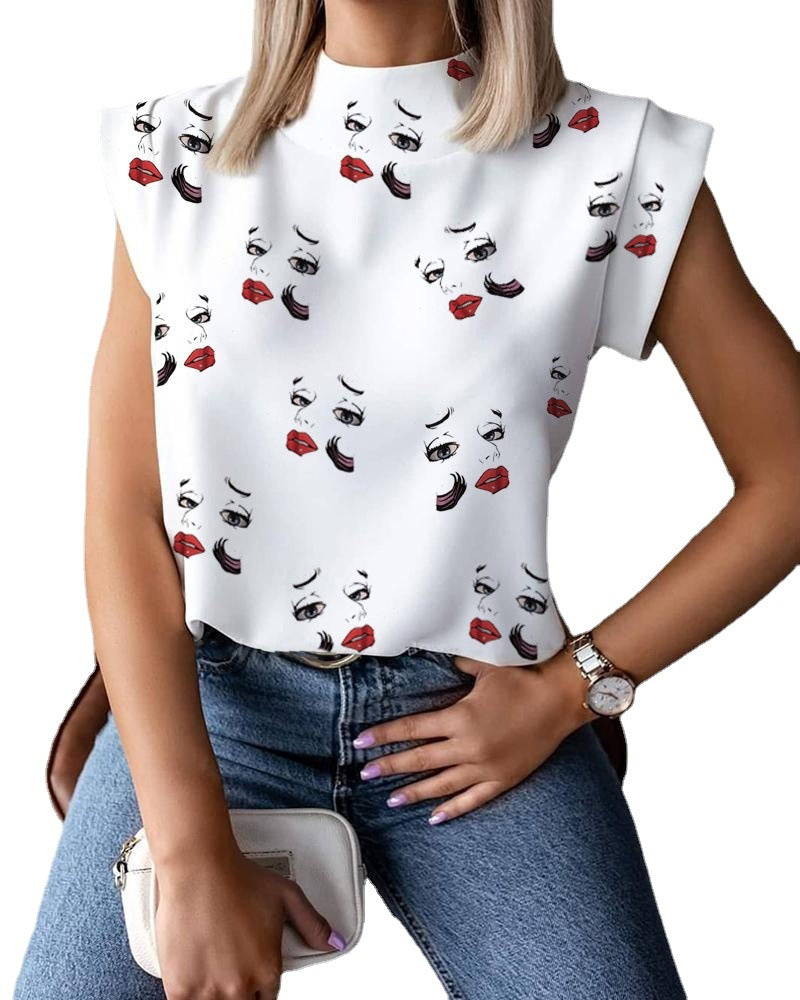 Women's Summer Simple Collar Printings Shirt Blouses