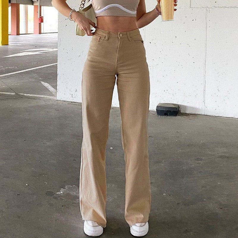Women's Solid Color Loose Slimming High Waist Straight Pants