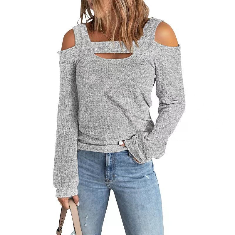 Women's Fashion Casual Solid Color Off-shoulder Loose Long Sleeve Blouses