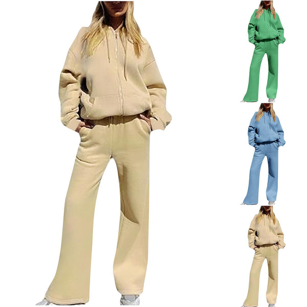 Women's Solid Color Hooded Set Casual Two-piece Suits