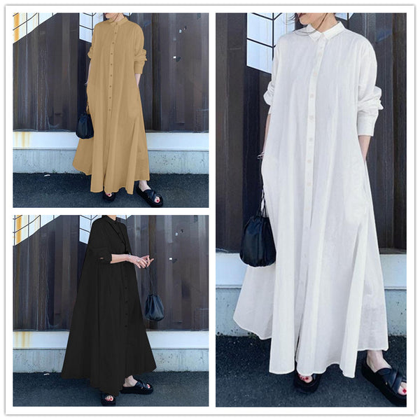 Elegant Pure Color Minimal Versatile Lapel Long Sleeve Dresses