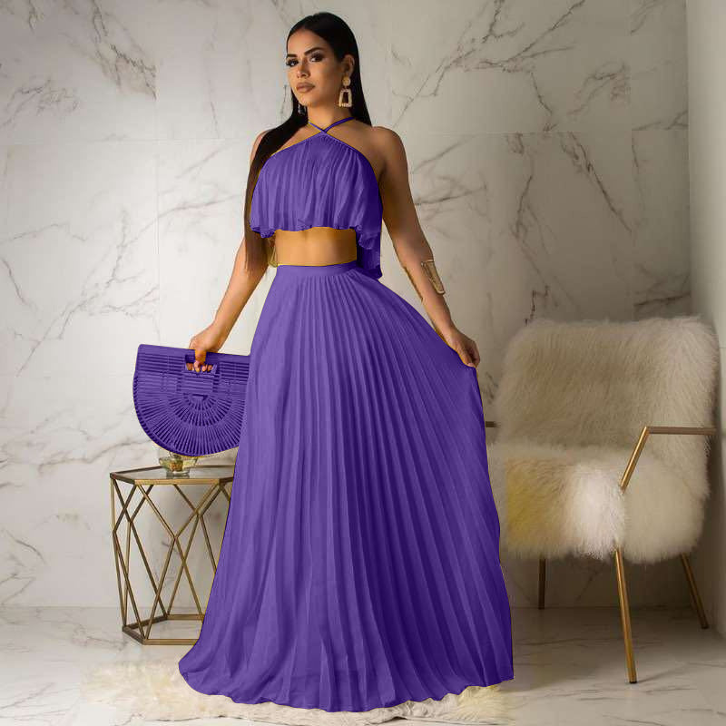 Fashion Pleated High Two-layer Fabric Two-piece Suits