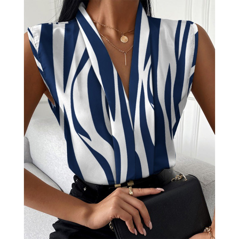 Women's Classic Creative Sleeveless V-neck Printed Blouses