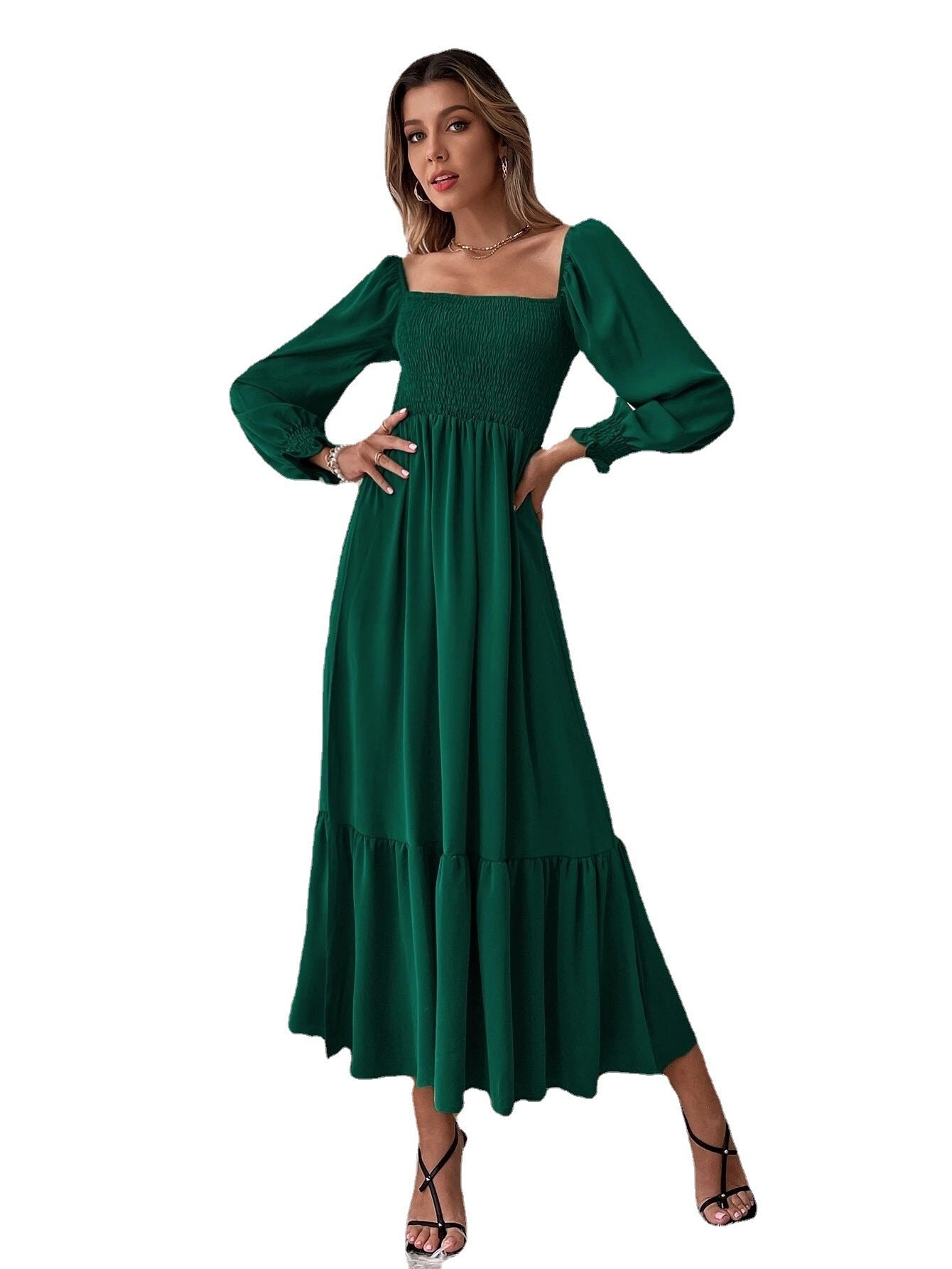 Women's Long Sleeve Ruffled High Waist Tight Temperament Dresses
