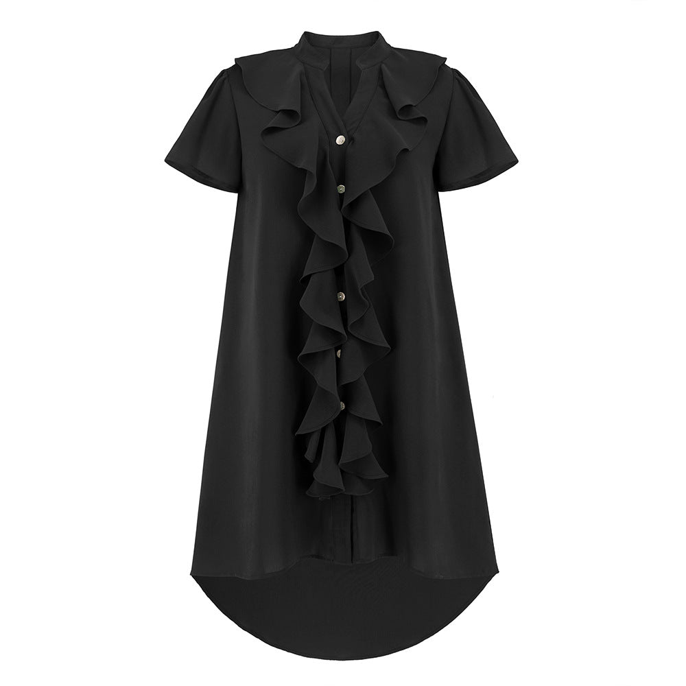 Women's New Durable Flounce Button V-neck Dresses