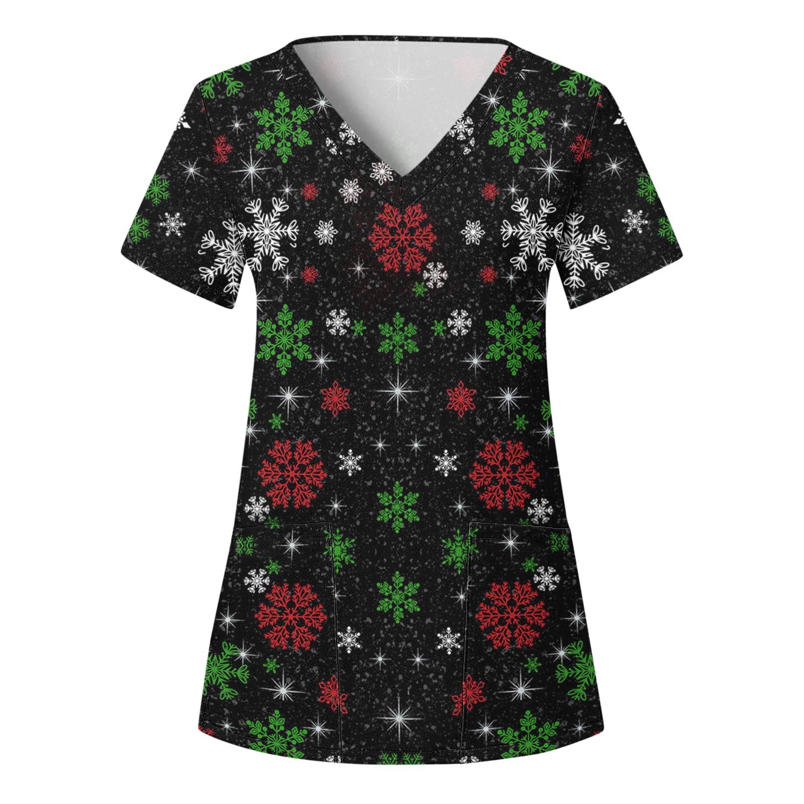 Women's Christmas V-neck Printed Sleeve T-shirt Blouses