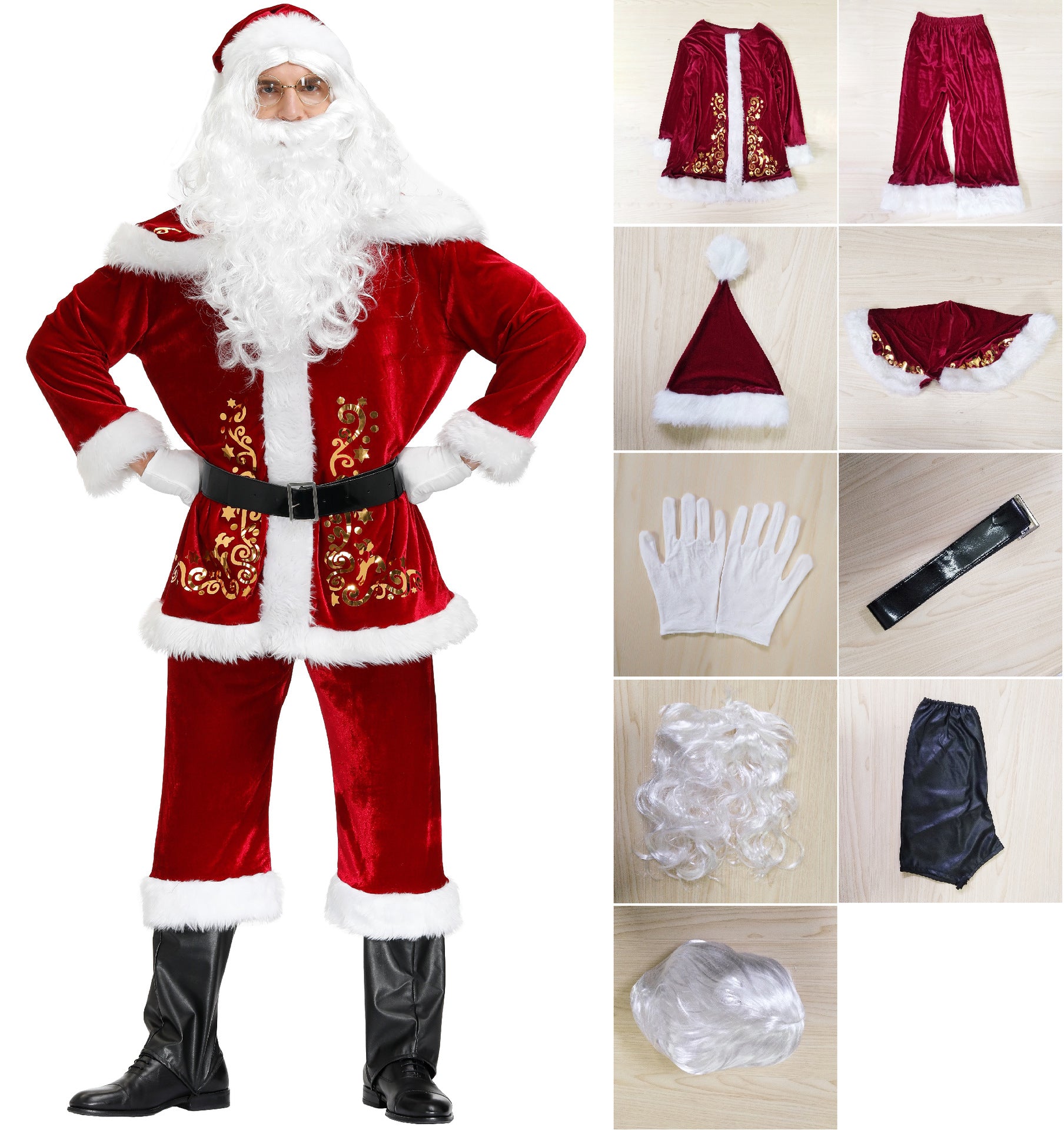 Men's Thickened Santa Claus Clothes Printed Christmas Costumes