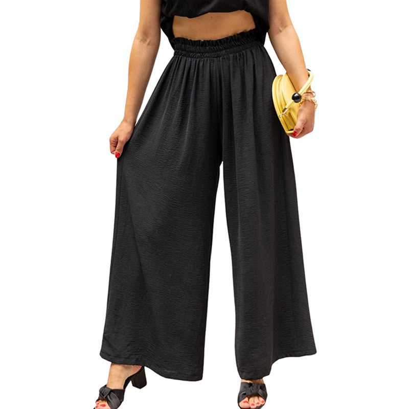 Solid Color Wide Leg High-waisted Trousers Pants