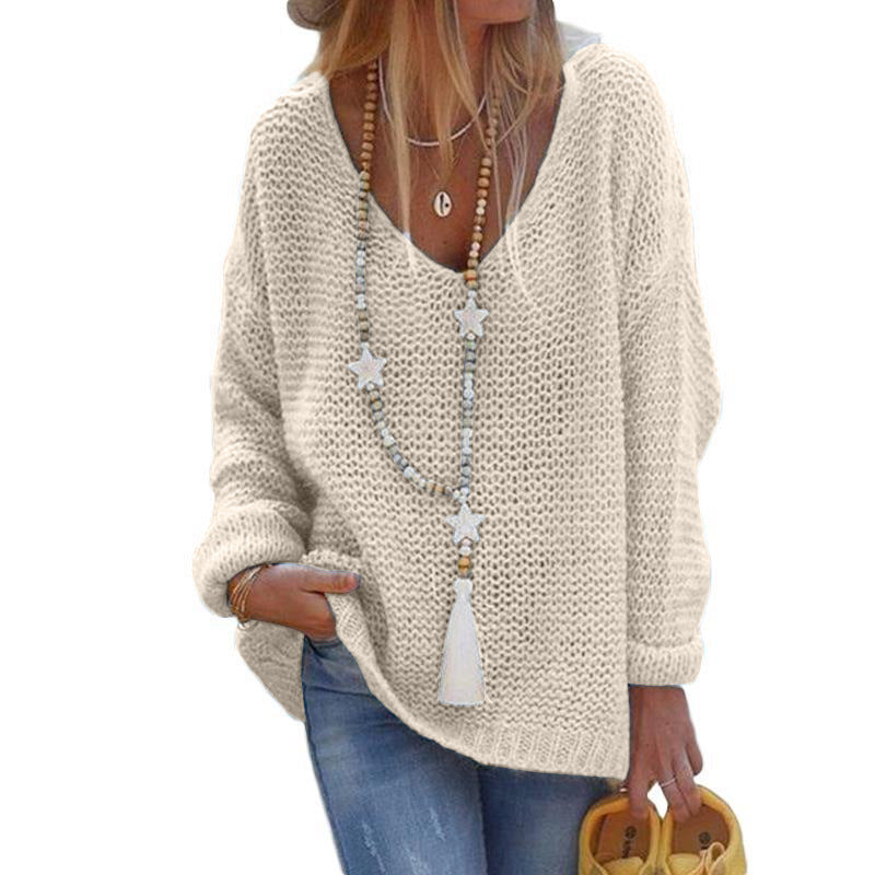 Elegant Comfortable Women's V-neck Long-sleeved Knitted Sweaters