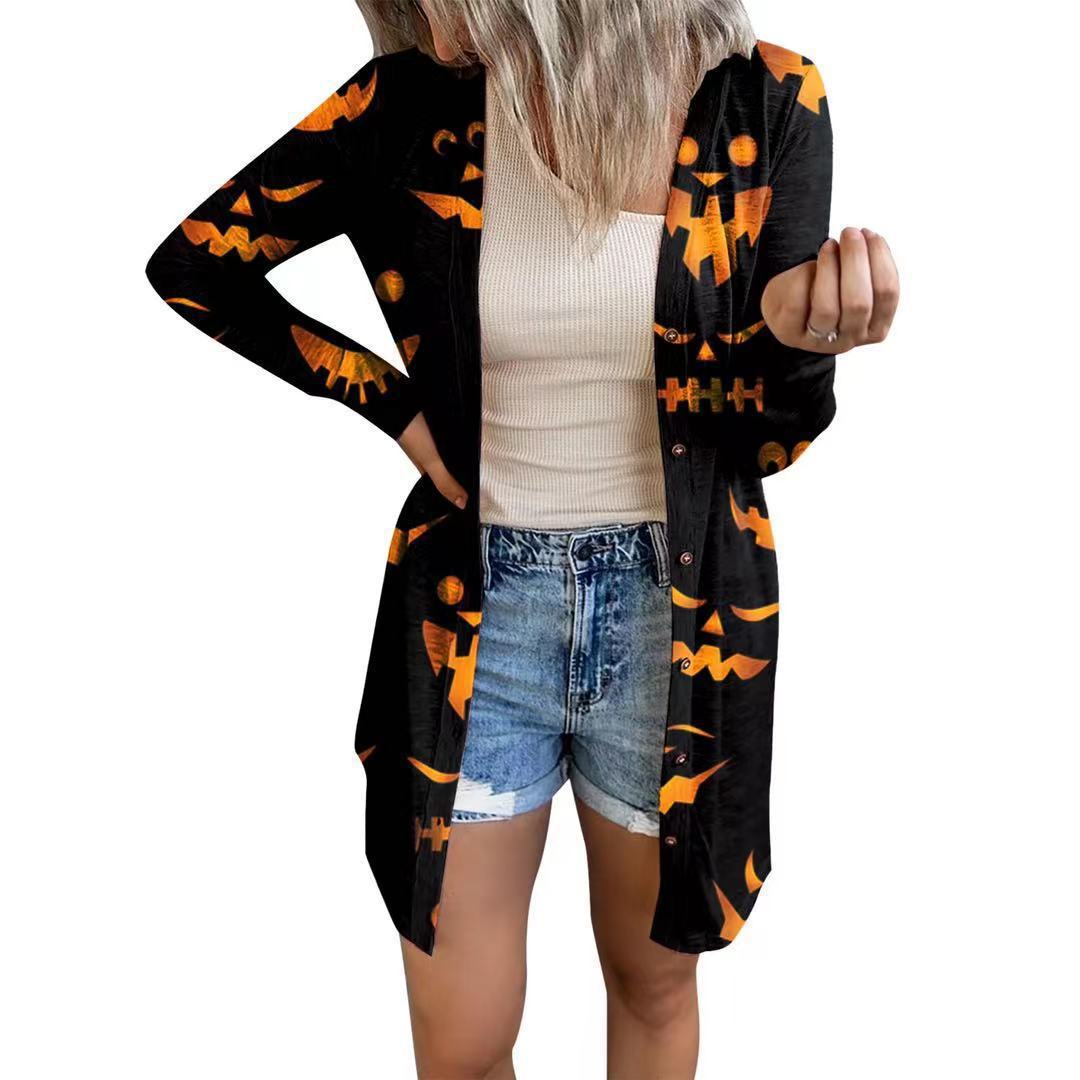 Bedruckte kleine Blusen mit glamourösem Halloween-Motiv für Damen