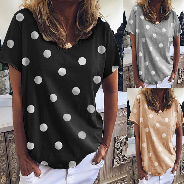 Summer Polka Dot Printed V-neck Loose Blouses