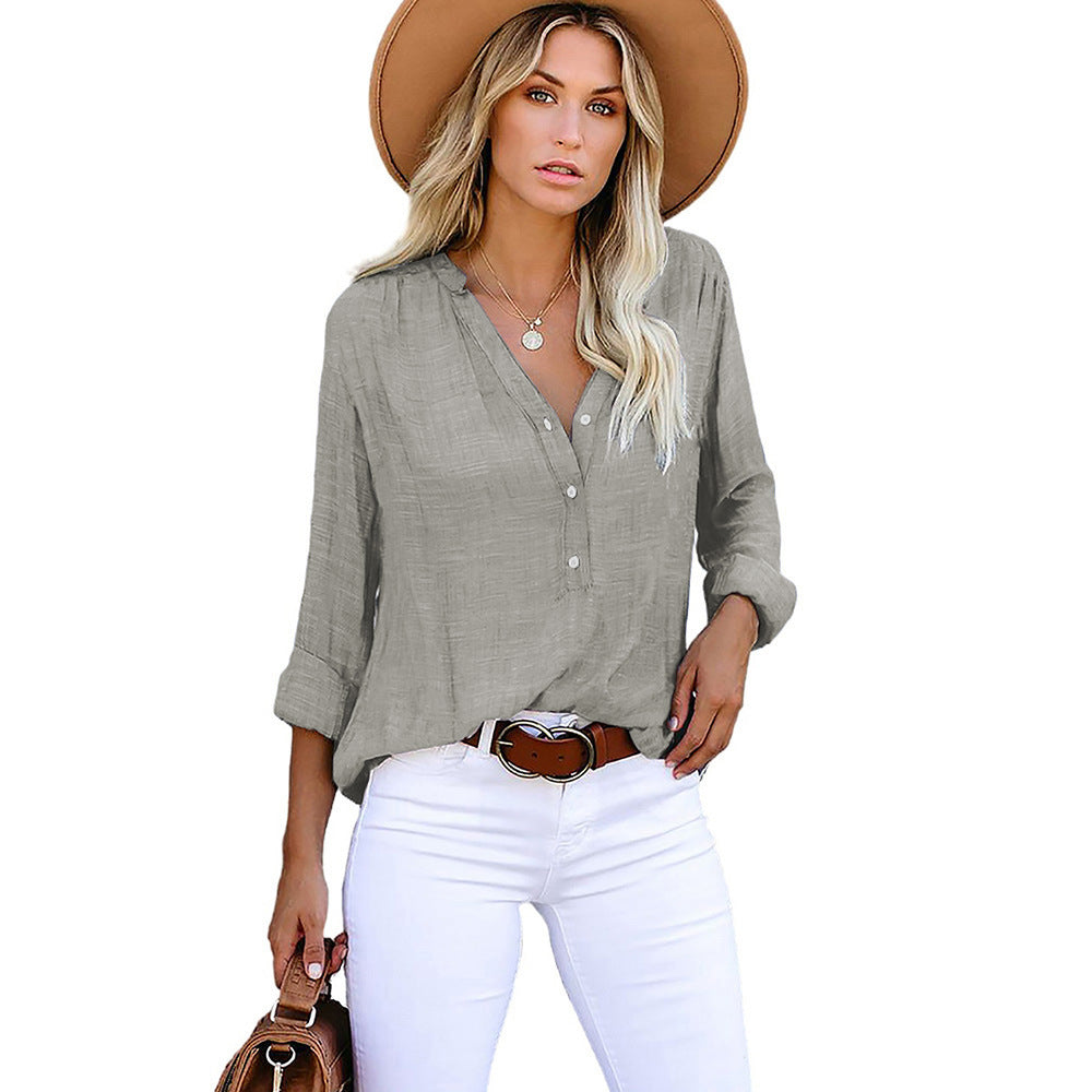 Women's Autumn Solid Color Shirt Loose Single-breasted Long Blouses