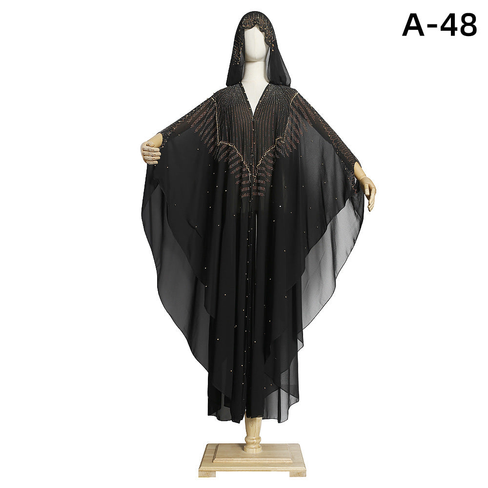 Women's Beaded Embroidery Lace Single Muslim Hooded Dresses