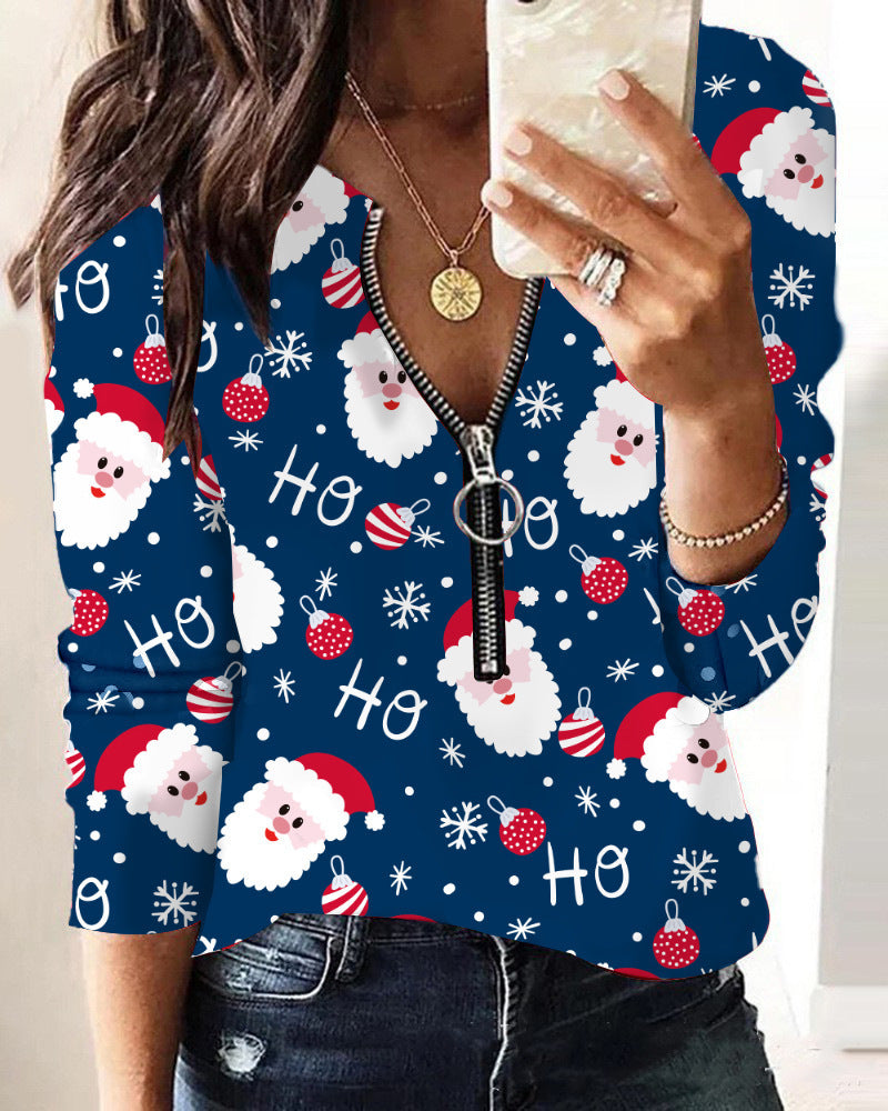 Innovative langärmlige T-Shirt-Blusen mit Weihnachtsdruck für Damen