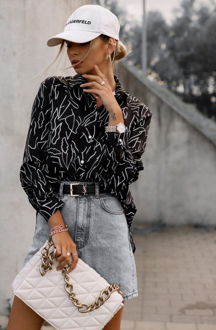 Autumn Print Long Sleeve Shirt Fashionable Blouses