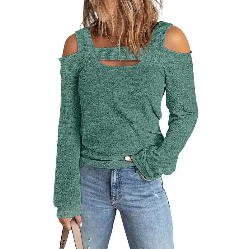 Women's Fashion Casual Solid Color Off-shoulder Loose Long Sleeve Blouses