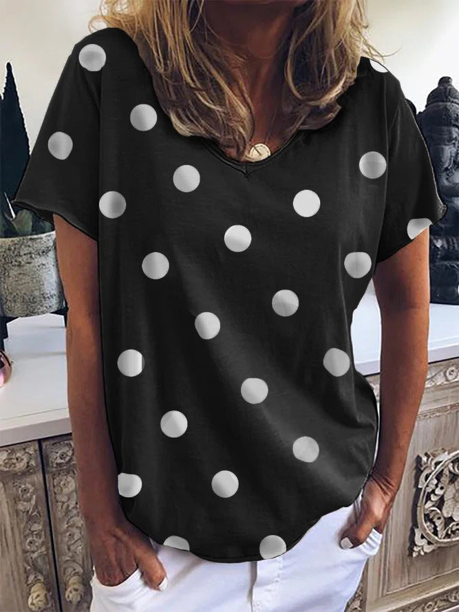 Summer Polka Dot Printed V-neck Loose Blouses