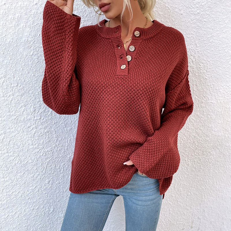 Women's Round Neck Chest Buttons Knit Sweaters