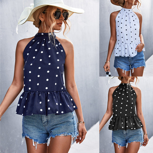 Women's Trendy Polka Dot Halter High-low Tops