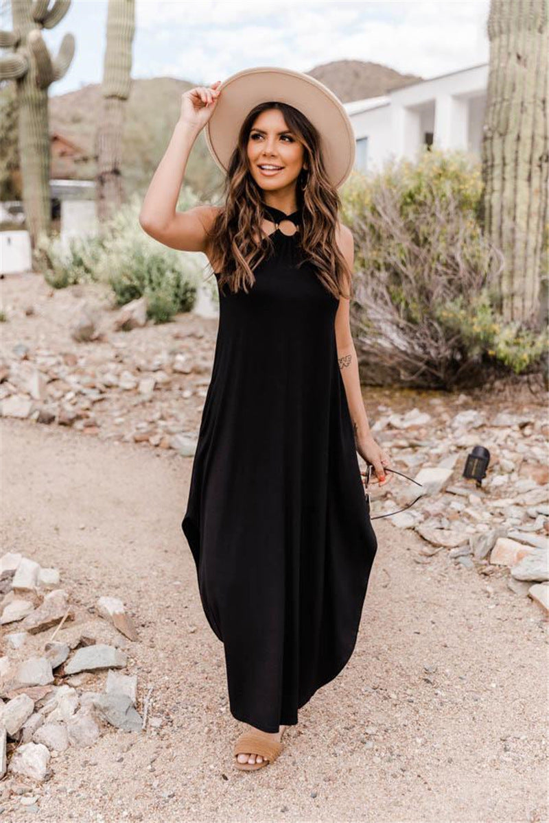 Off-the-shoulder Casual Comfortable Halter Long Pocket Dresses