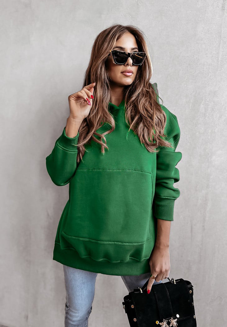 Women's Color Long Sleeve Side Slit Hooded Sweaters