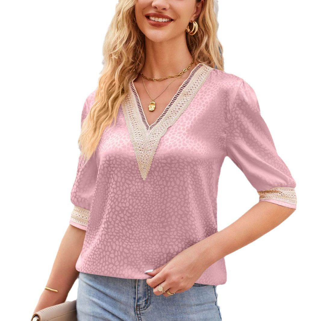 Women's Summer Lace Satin Fashion Shirt Tops