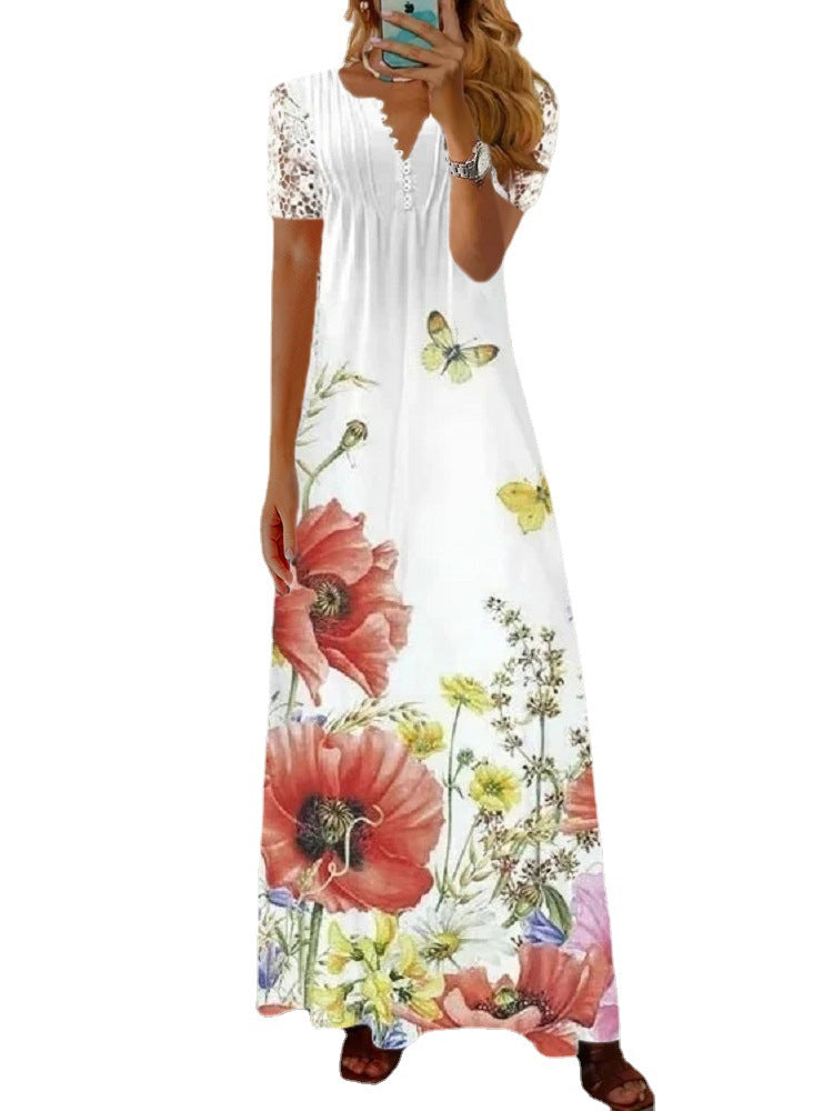 Women's Versatile Popular Durable Short-sleeved Printed Dresses