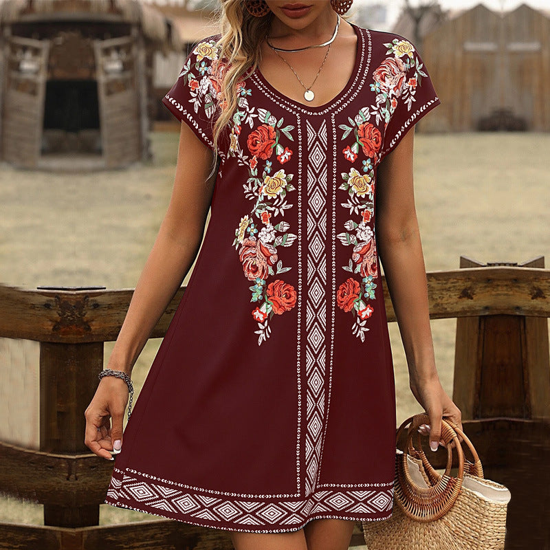 Women's Summer Short-sleeved Printed Loose Casual Dress Dresses