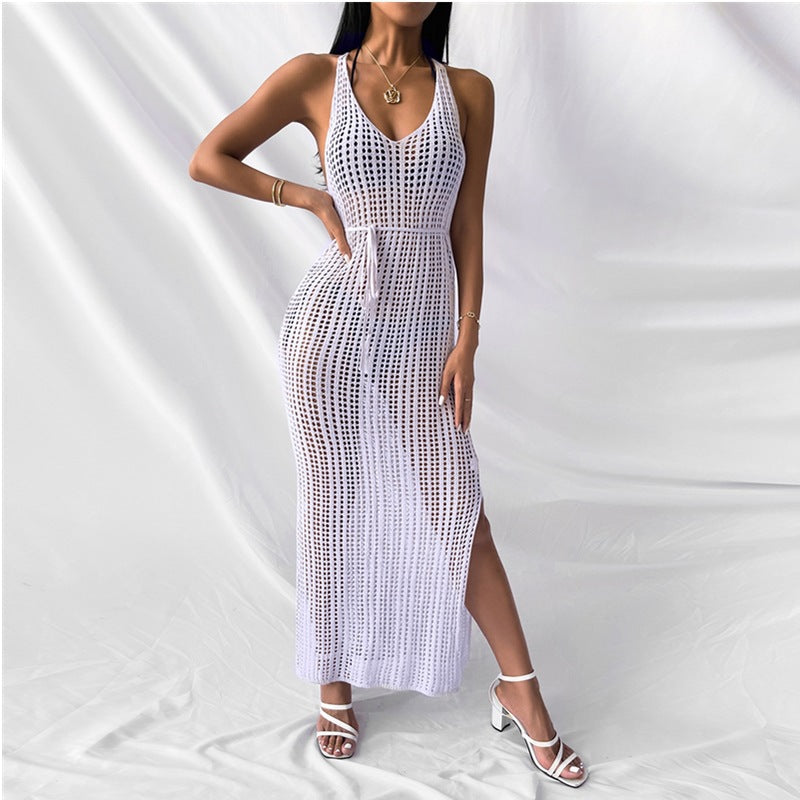 Women's Casual Solid Color Knitted Straps Outer Dresses