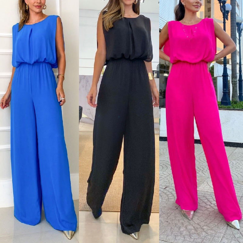 Women's Street Hipster Collage Backless Elastic Waist Jumpsuits