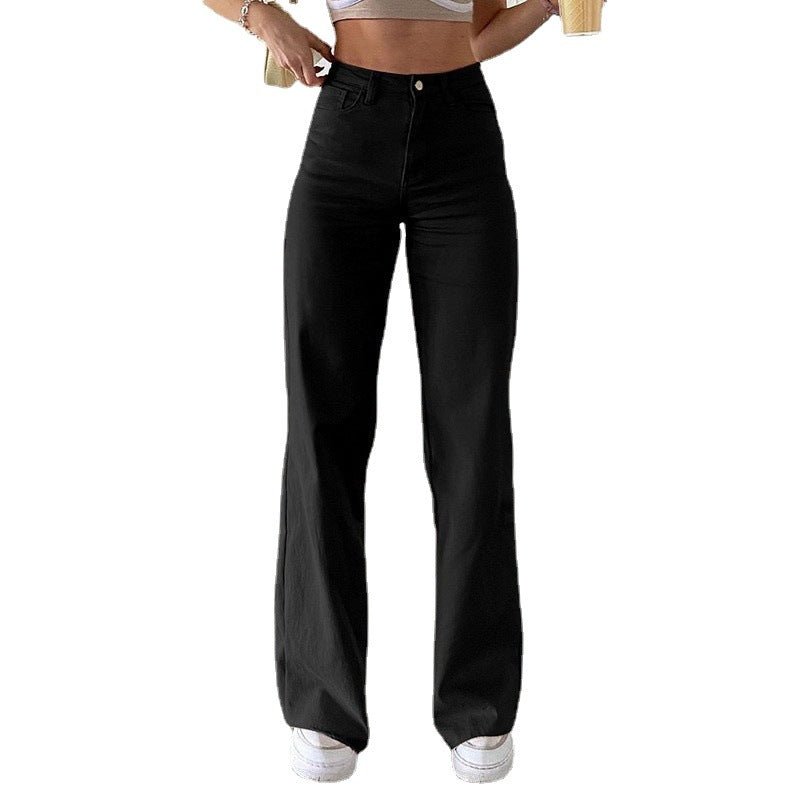 Women's Solid Color Loose Slimming High Waist Straight Pants