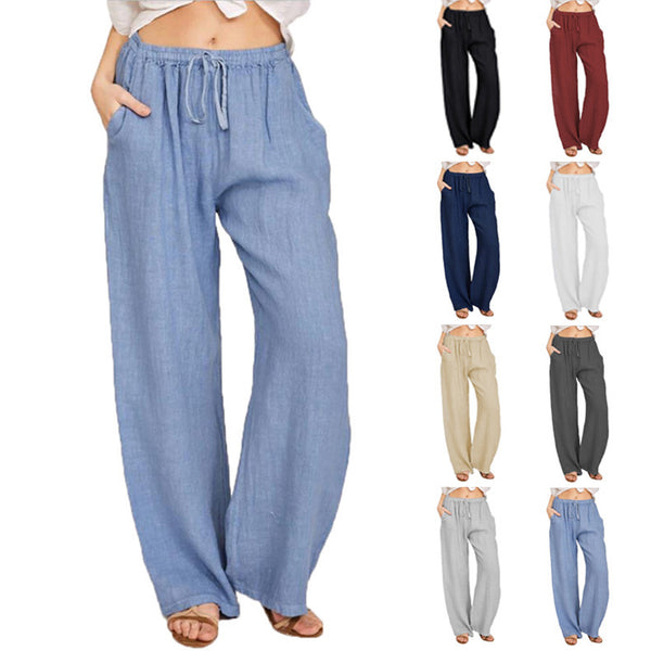 Pantalon décontracté en coton et lin unique pour femmes