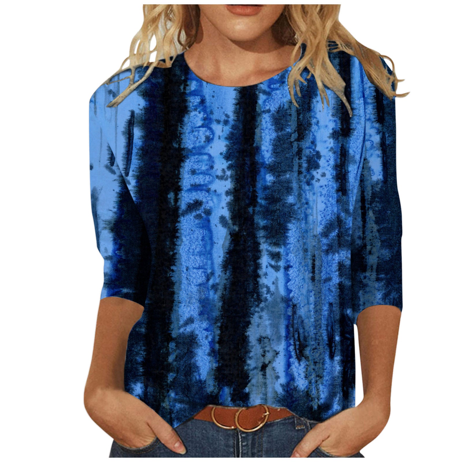 Women's Round Neck Long Sleeve Loose Print Tops