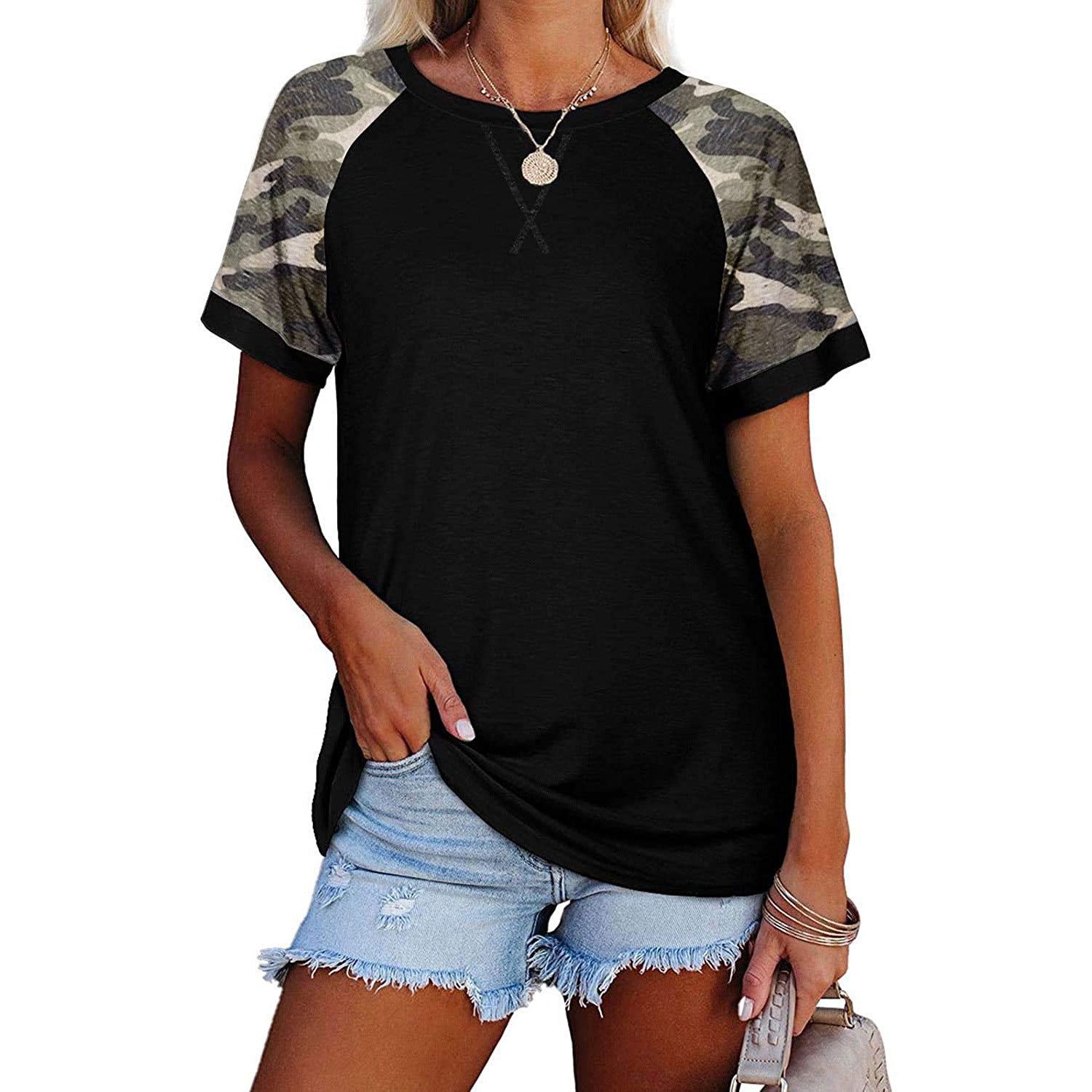 Women's Summer Printed Round Neck Sleeve T-shirt Blouses