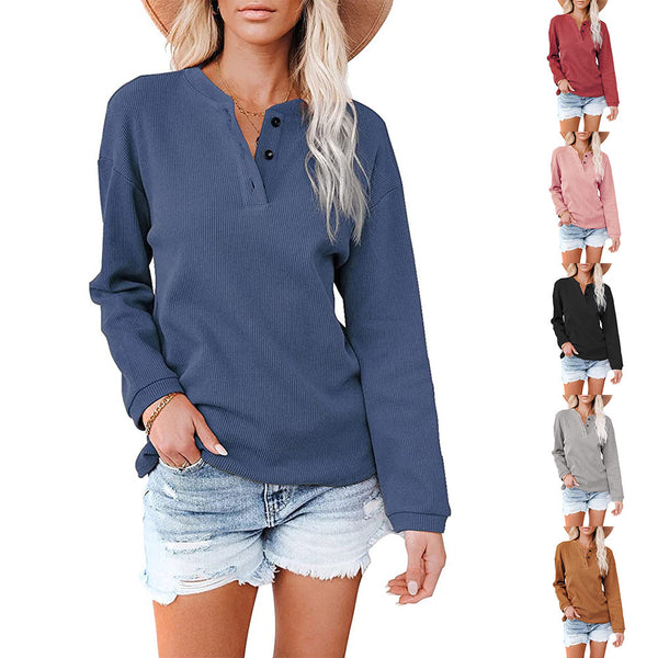 Women's Collar Solid Color Long-sleeved T-shirt Tops