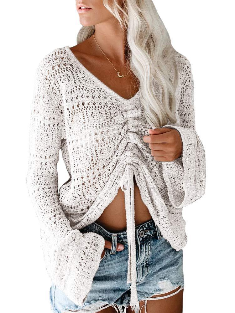 Women's Summer Beach Off-the-shoulder Hollow-out Bell Sleeve Sweaters