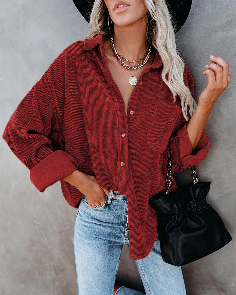 Women's Shirt Solid Color Polo Collar Sunken Coats