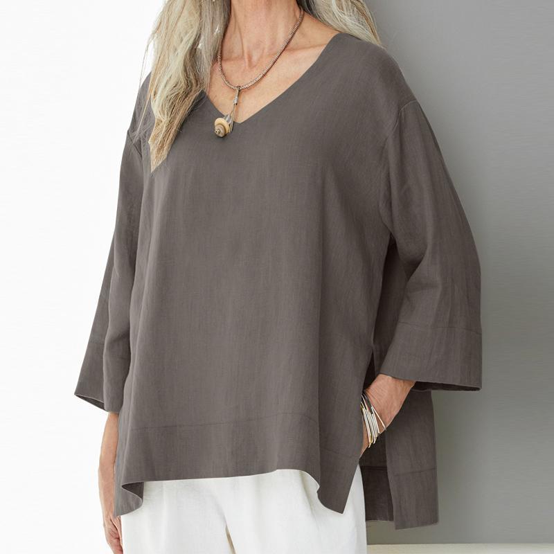 Women's And Linen Shirt Three-quarter Sleeve Side Blouses