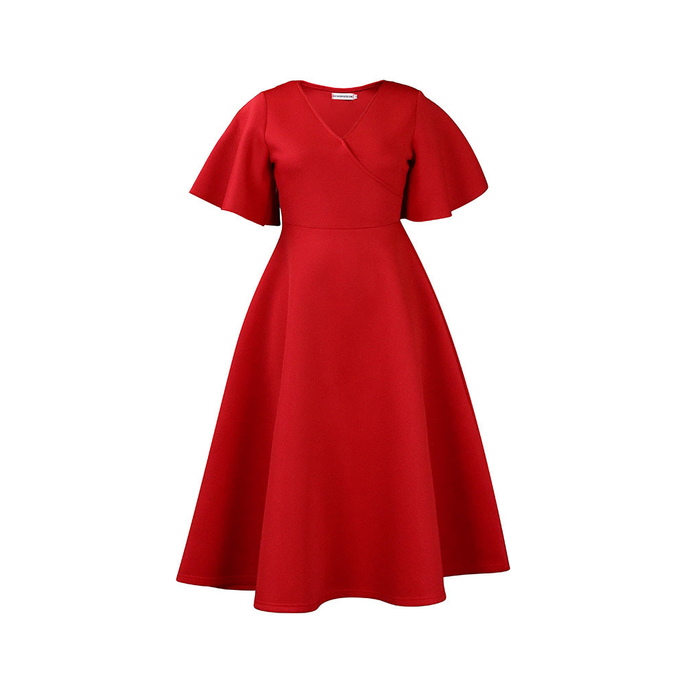 Women's Flared Sleeves V-neck Fashionable Elegant Large Dresses