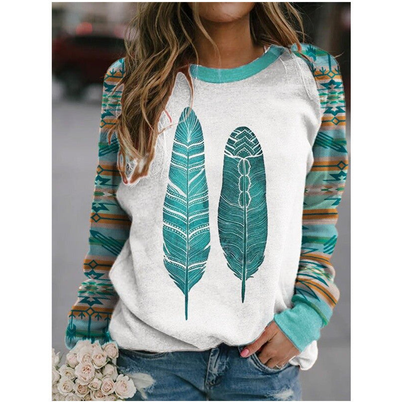 Women's Printed Geometric Pattern Round Neck Long Sweaters