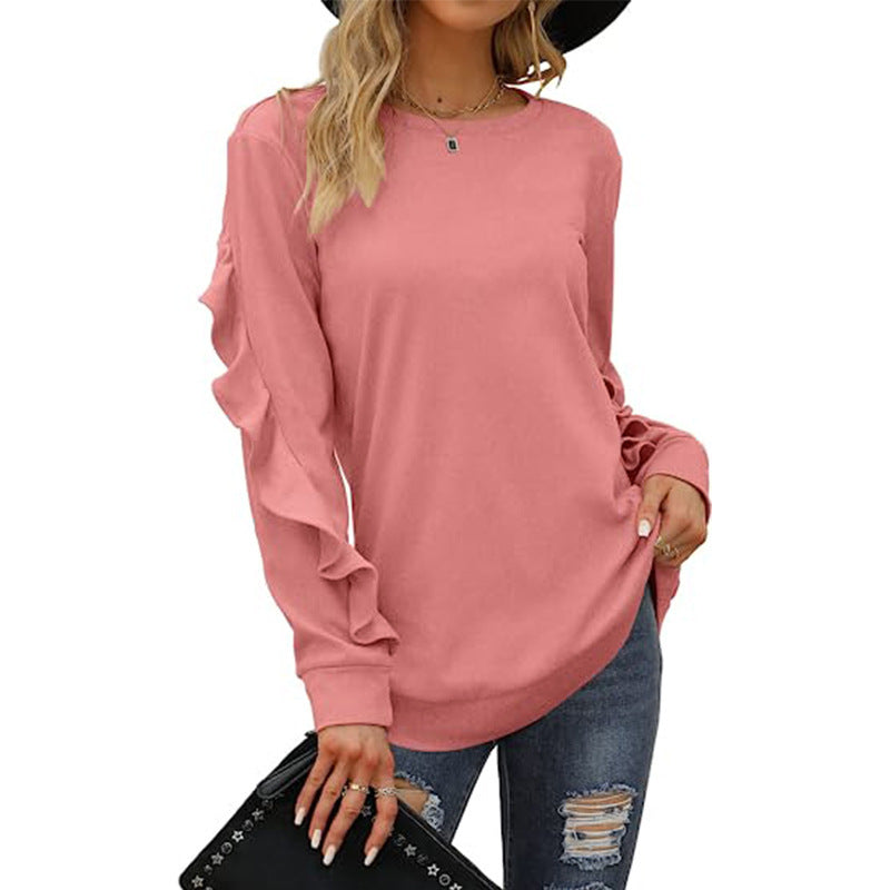 Women's Casual Round Neck Pleated Long-sleeved Sweaters