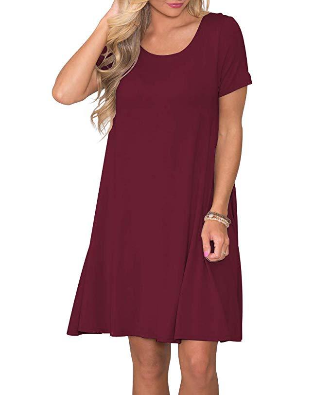 Women's Round Neck Solid Color Pocket Sleeve Dresses