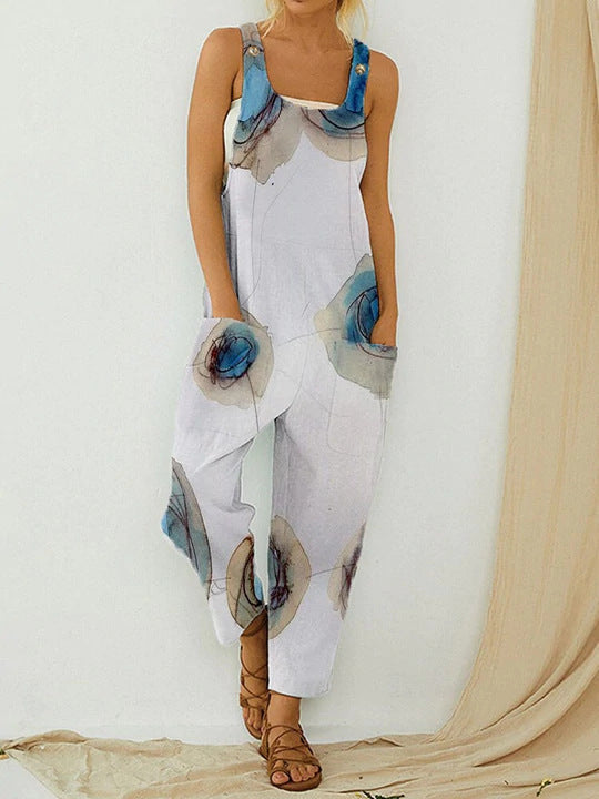 Women's Slouchy Retro Abstract Print Overalls Pants