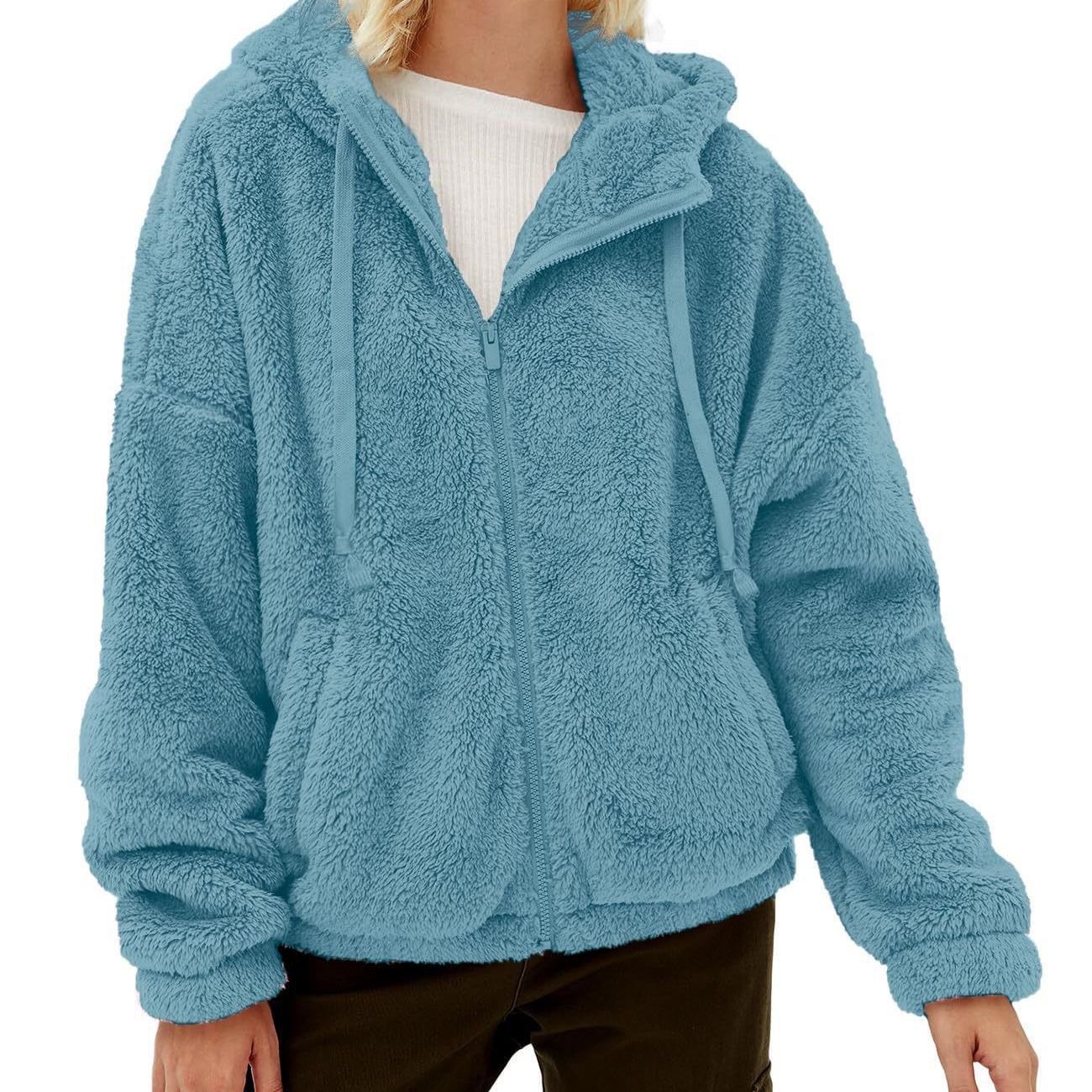 Women's Long Sleeve Zipper Casual Loose Hooded Sweaters