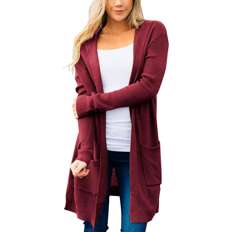 Women's Solid Color Long Sleeve Front Hooded Coats