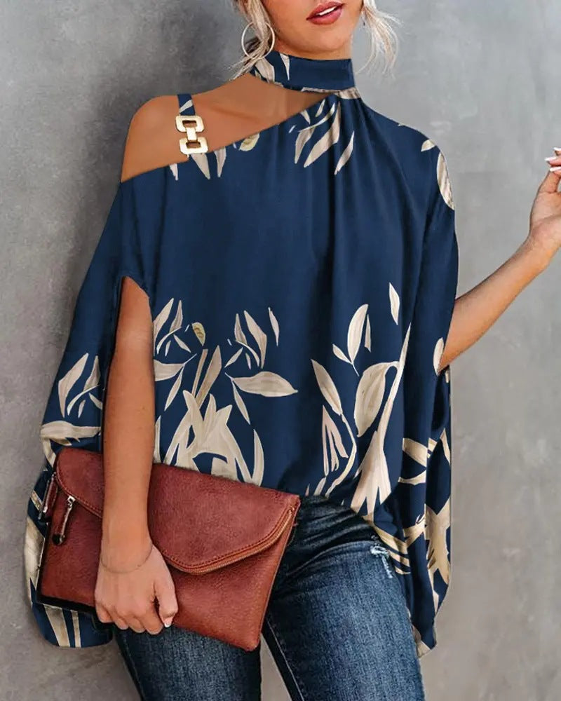 Women's Summer Halter Batwing Sleeve Printed Shirt Blouses